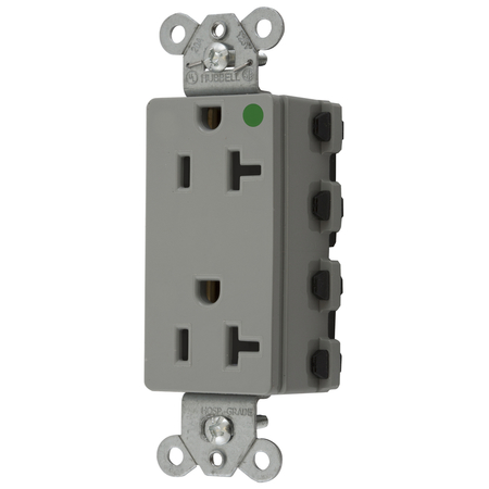 HUBBELL WIRING DEVICE-KELLEMS Straight Blade Devices, Receptacles, Style Line Decorator, SNAPConnect, Hospital Grade, 20A 125V, 2-Pole 3- Wire Grounding, 5-20R, Nylon, Gray, USA SNAP2182GYNA